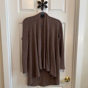 Cynthia Rowley Brown Ribbed 100% Cashmere Open-Front Cardigan Hi-Lo Flows Med